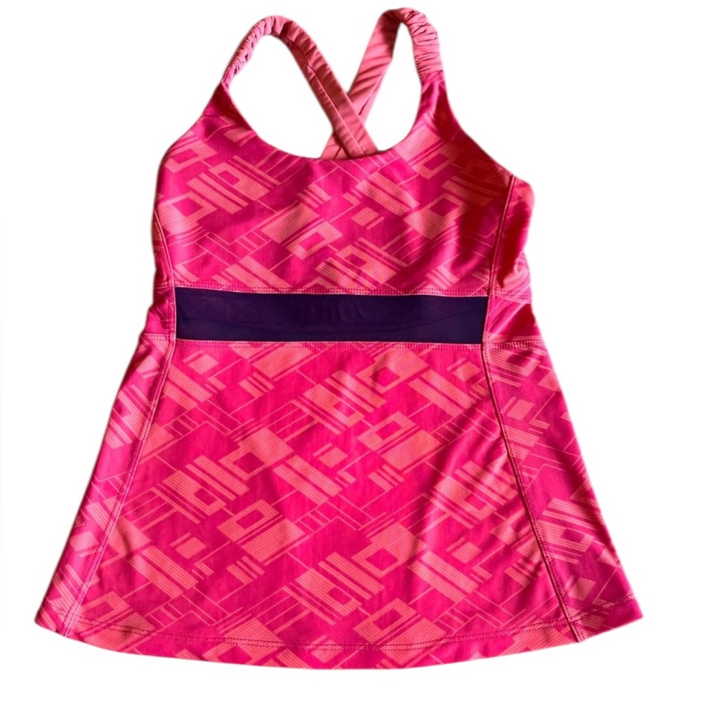 Jerdog Athletic Tank – Pink‎ Geometric Print, Built-In Bra, Crisscross Straps